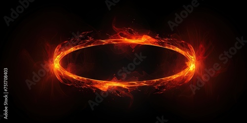 Glowing burning ring dark background grainy gradient orange red yellow black noise texture banner abstract background