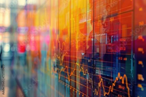Vibrant stock market graph on a screen - This image shows a colorful digital display of a stock market chart, providing a modern look at finance and trading