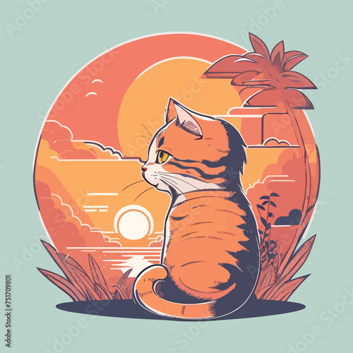 Beautiful Cute Cat Vector Illustration For T Shirt Design