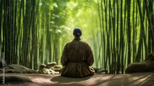 Serene mindfulness amidst bamboo forest