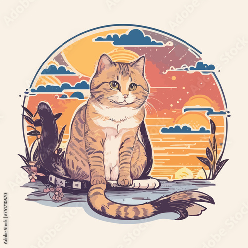 Beautiful Cute Cat Vector Illustration For T Shirt Design