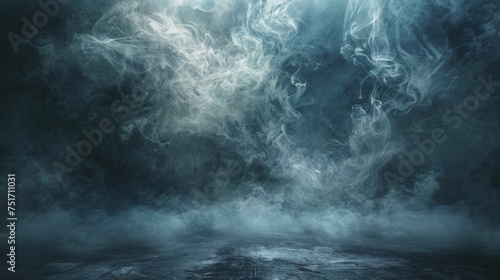 A product focus highlighted against a dark, brooding concrete backdrop with swirling smoke creates a captivating atmosphere.
