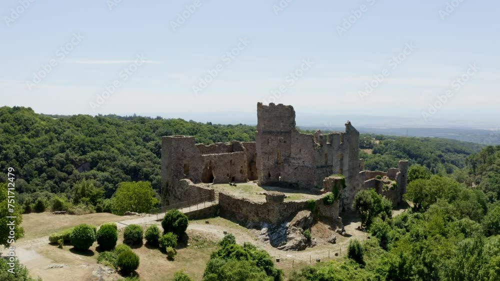 Aerial shot of Saissac Castle in the south of France. Historic French castle. Aerial shot of Saissac Castle in the south of France. Historic French castle.