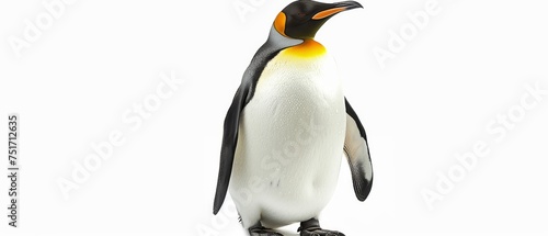 a black and white penguin with a yellow light on it's head is standing in front of a white background. photo