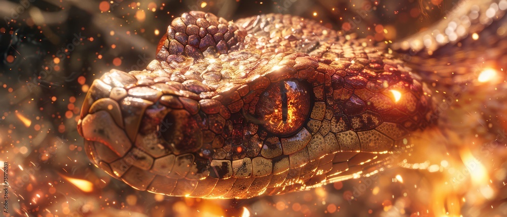 a close up of a snake's head with a lot of fire coming out of it's mouth. a close up of a snake's head with a lot of fire coming out of it's mouth.