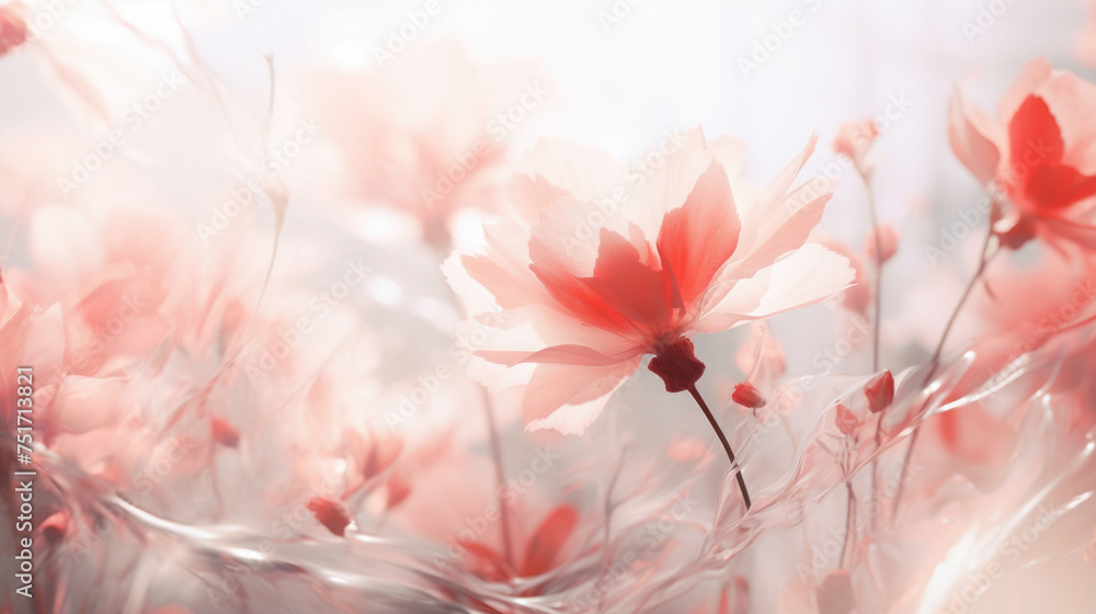 Ethereal airy pastel red flowers in Soft Light floral natural Background Ethereal airy pastel red flowers in Soft Light floral natural Background