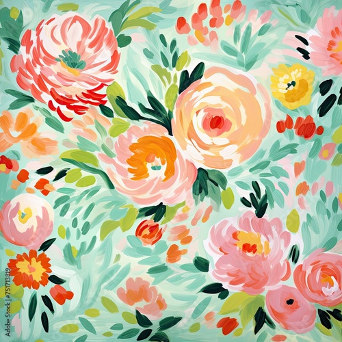 watercolor flowers in pink blue