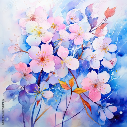 watercolor flowers in pink blue © Alexei