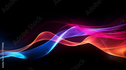 Colorful Curvy Light Trails on Black Background.