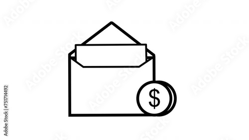 Animated envelope and dollar coins on a white background