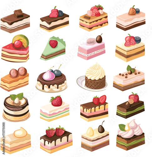 Isolated variety of cake and dessert