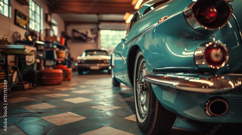 classic cars in a car enthusiast garage retro picture