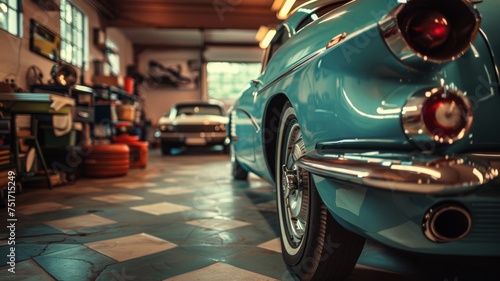 classic cars in a car enthusiast garage retro picture © Bird Visual