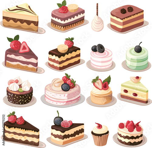 Isolated variety of cake and dessert