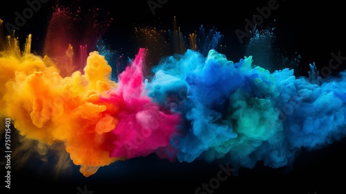 Colorful Powder Burst, Isolated on Black Background