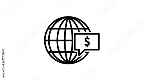 Animated rotating globe and dollar currency on a white background