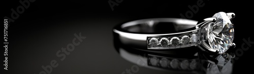 Jewelry diamond ring on black background. Luxury diamond ring. Perfect for jewelry store advertisements or engagement-related content with Copy Space.