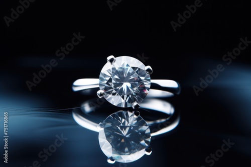 Wedding ring with diamonds on a black background, close-up. Perfect for jewelry store advertisements or engagement-related content with Copy Space.