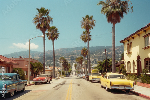 Retro Los Angeles Street with Classic Cars