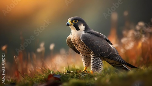 peregrine falcon perched on ground feeding on a bird wildlife scene from nature