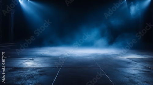 Dark Stage Display with Neon Lights and Smoke - Ideal for Product Showcase