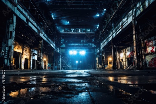 Old Abandoned Warehouse Used for Underground Techno Party Raves, Lowered Dacne Floor