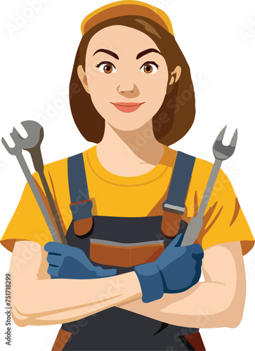Confident female mechanic with tools