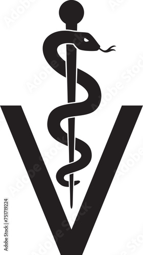 Veterinary Symbol Caduceus Snake with Stick. Medical Sign. Rod of Asclepius. Vector Illustration.