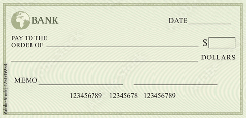 Blank Check (Business Cheque Design) Color. Vector Illustration.