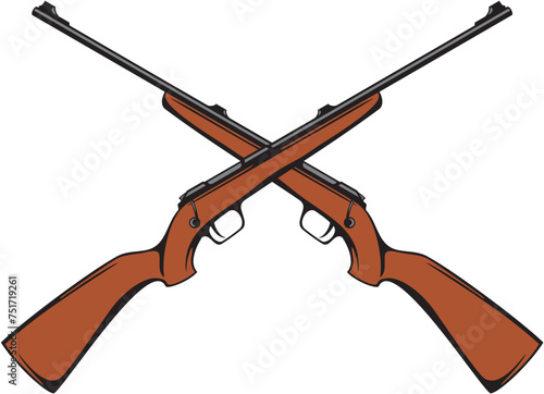 Crossed Hunting Rifles Color. Vector Illustration.