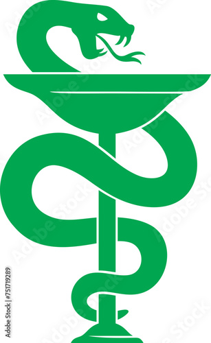 Snake and a Bowl of Hygieia. Medical Symbol. Emblem for Drugstore. Pharmacy Icon. Vector Illustration.