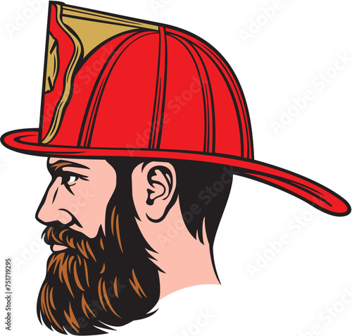Fireman Face with Firefighter Helmet Color. Vector Illustration.