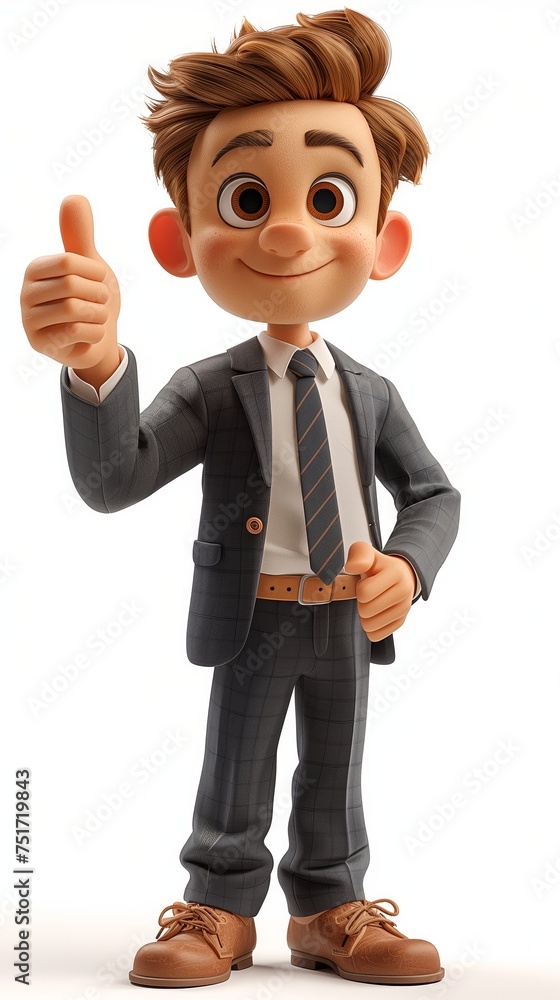 3d character of a man in a business suit holding a thumbs up. Generative AI 3d character of a man in a business suit holding a thumbs up. Generative AI
