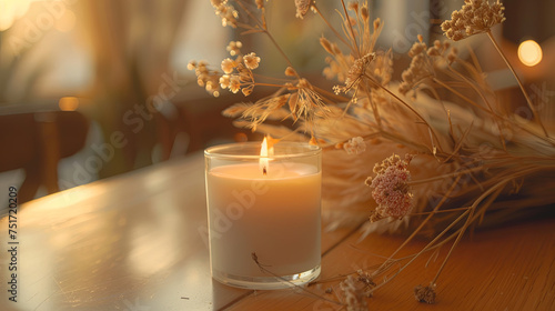 Arranging candles and dried flowers on a table