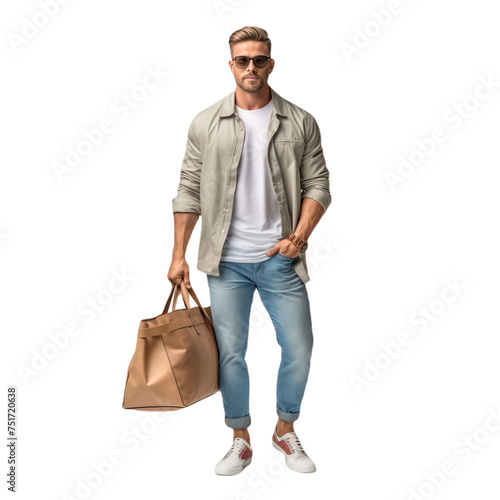 business, businessman, standing, person, suitcase, bag, guy, people, handsome, casual, back, boy, travel, fashion, briefcase, studio, shirt, smile, worker, full, isolated, suit, jeans, men, model