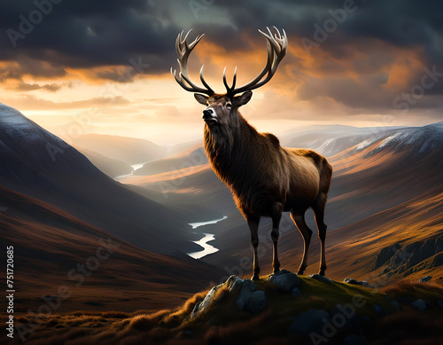 Wild majestic stag illustration. Edited AI generated image © debramillet