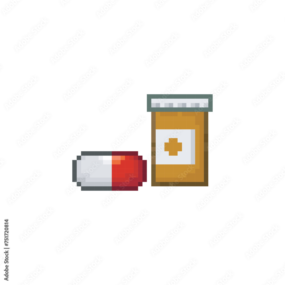 Pill bottle, pixel art object Pill bottle, pixel art object