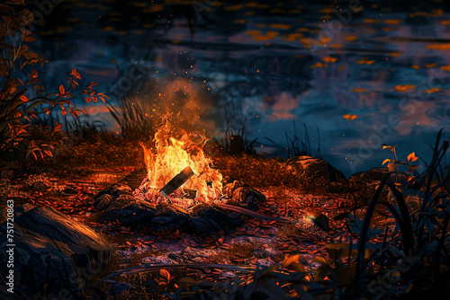 Develop a mottled background that captures the warm, inviting glow of a campfire on a cool autumn night, with oranges, reds, and yellows 