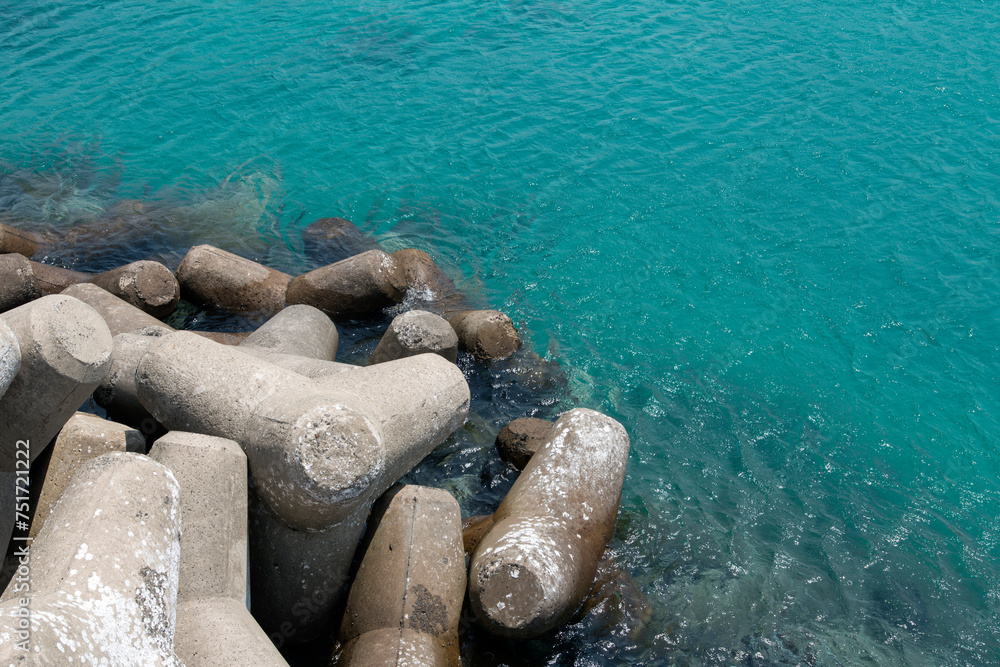 High-angle view of the tetrapods at the harbor