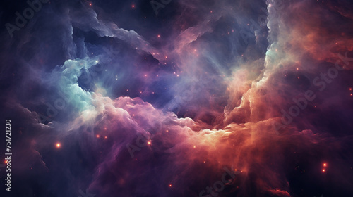 A visually enthralling image capturing the majestic beauty of nebula-like cosmic clouds in fiery colors
