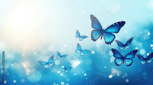 A Group of Blue Butterflies Flying Through the Air