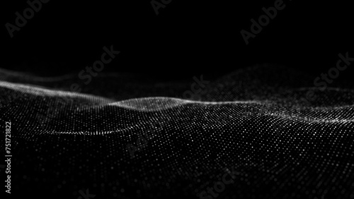 Black wave of particles. Big data visualization. Abstract background with a dynamic wave. 3d rendering.