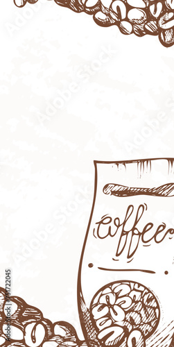 Coffee beans cup calligraphy. Drawn style cafe menu design. Comfort beverage ...