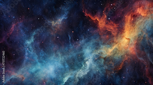 This image features an abstract cosmic nebula rendered in striking colors  evoking a sense of wonder and depth