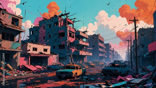 illustration of dystopian world ravaged by endless wars  ravaging pandemics  and catastrophic climate disasters