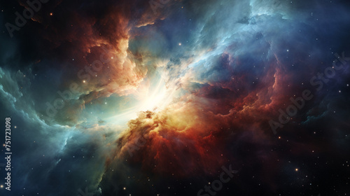 A stunning rendering of a colorful nebula, suggesting the dynamic processes occurring in distant parts of the universe