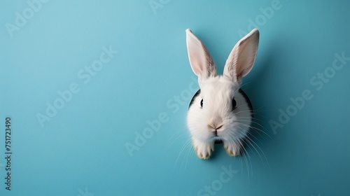 bunny peaking from a hole in a blue background © EnioRBC