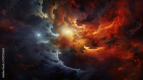 A captivating digital image showing the intense warmth of a nebula contrasted with the coolness of surrounding stars