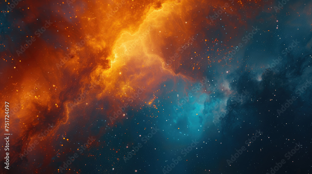 Beautiful Outer Space background for Web Banner, Wallpaper Illustration. Cosmic Space with nebula, stars, planets. - obrazy, fototapety, plakaty 