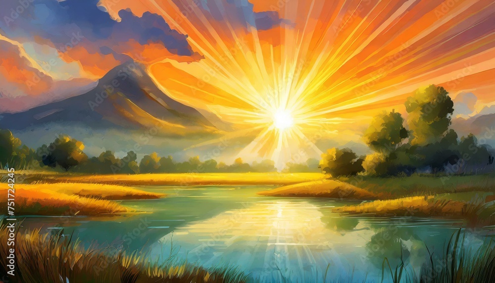 Obraz premium landscape with the sky and the pond at the sunrise